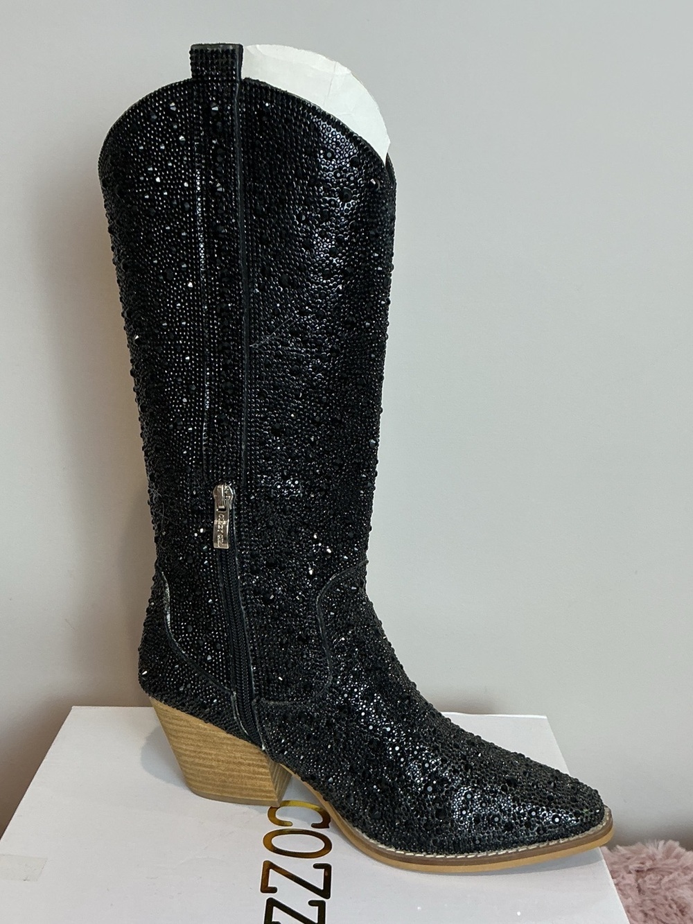 Cozzy Girl Alice 12 Black RHINESTONE Western-Heel Boot with Side Zip, various sz